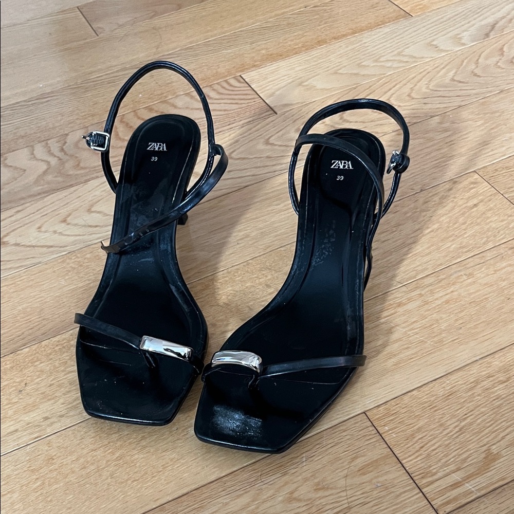 Zara Black Heeled Sandals with Silver Accents